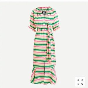 J. Crew Silk-twill Ruffleneck Dress in Stripe NWT